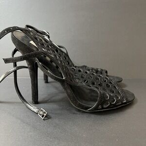 Chelsea And Zoe Open Toe Cutout Ankle Strap Heels Women's 9 Black Boho Modern